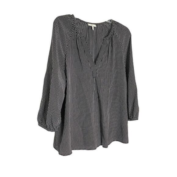 Joie Women’s 100% Silk Black White Window Pane Blouse V-Neck Pullover Size Small - Picture 2 of 8